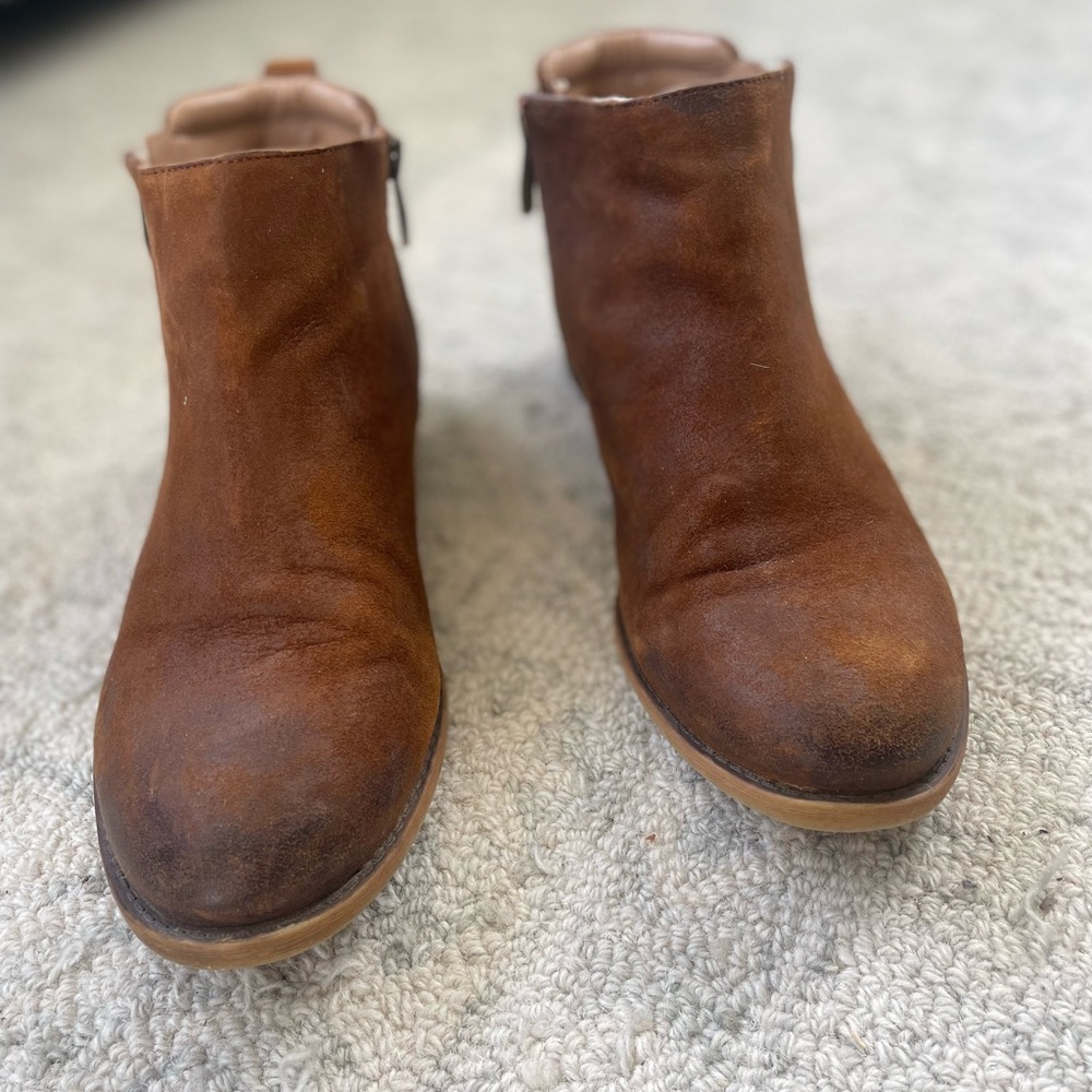 Franco Sarto Brown Ankle Booties with Side Zipper and Low Heel